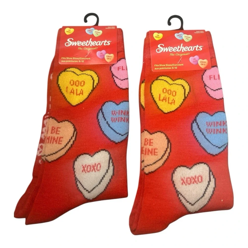 Sweethearts Valentine Socks 2 Pair Candy Hearts Novelty Crew Socks